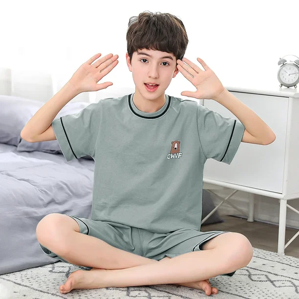 Teens Pajamas Short Sleeve 100 Cotton Pyjamas Big Kids Clothes Sets Children Boys Sleepwear Pajamas For Girls 10 12 14 16 Years
