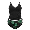thumbnail image 5 of Wuxian Toddler Girls 2 Piece Swimwear Outfits Tankini Set Spaghetti Strap V-Neck Sleeveless Ruched Tie Side Removable Padded Tank Top Floral Bottom Swimwear For Teen Youth Beachwear,Black,13-14 Years, 5 of 5