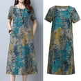 thumbnail image 2 of Fridja Robe Décontractée Ample à Manches Courtes Col Rond avec Poche en Coton Lin Imprimé pour Femmes, 2 of 8