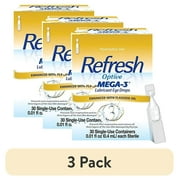 (3 pack) Refresh Optive Mega-3 Lubricant Eye Drops, Preservative-Free, 0.01 Fl Oz Single-Use Containers, 30 Count