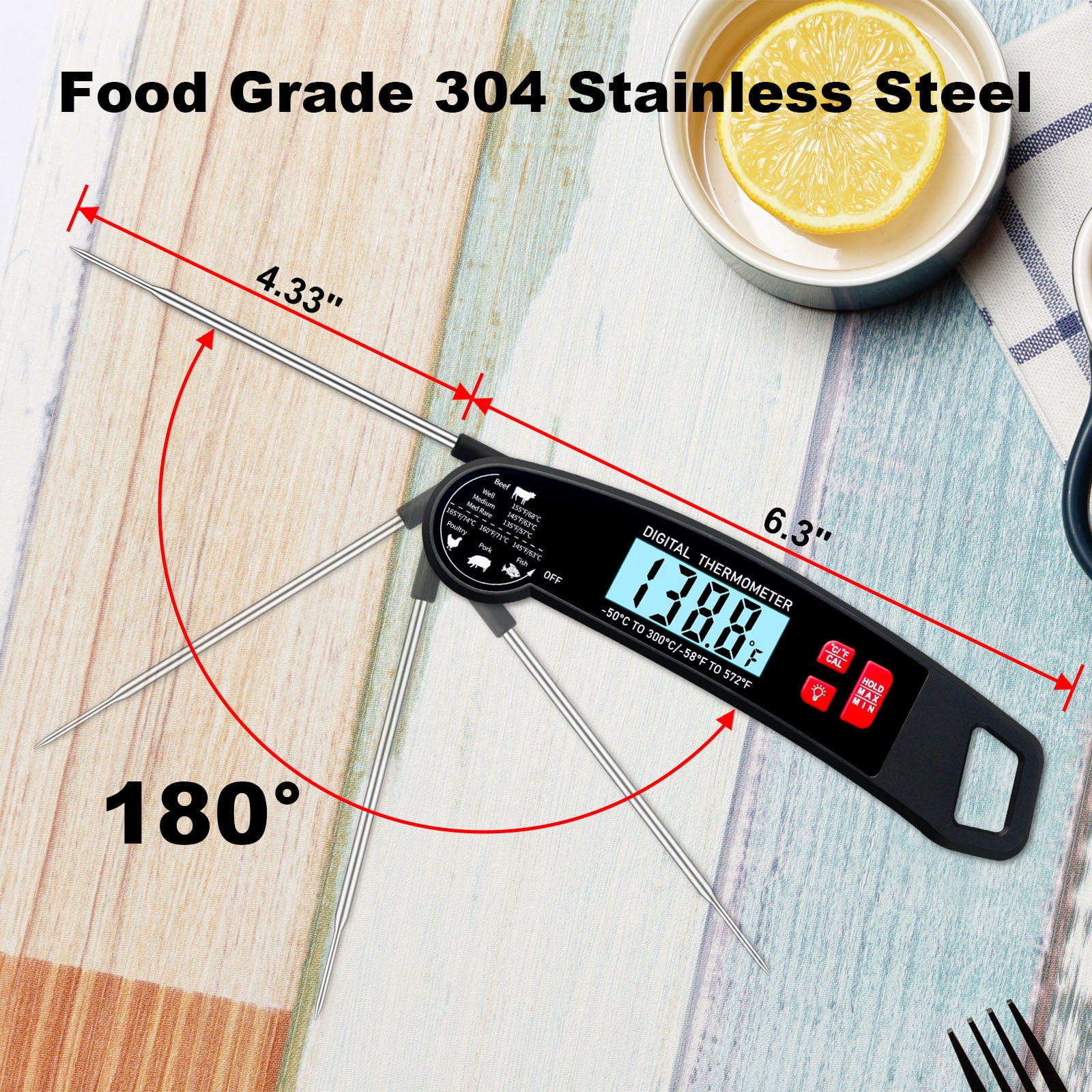 AGCAN Meat Thermometer Digital, Instant Read Food Thermometers, Non-slip Grilling Thermometer for Grilling Cooking BBQ