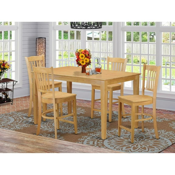 East West Furniture Capri 5-piece Wood Dining Set with Stools in Oak