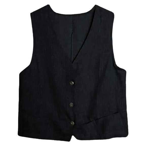 Dpytoraw Women's Linen Vest Casual Sleeveless Cardigans Jacket Loose And Thin Casual Vest Top