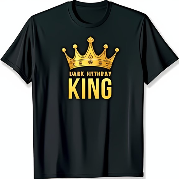 Dark Birthday King Black T-Shirt with Ornate Gold Crown Design Birthday