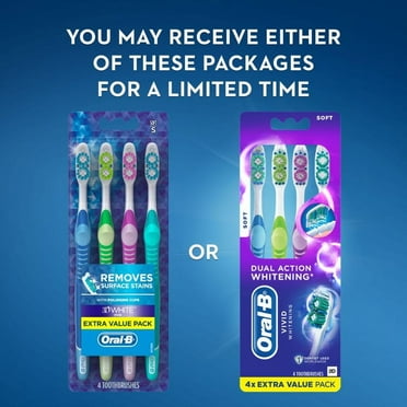 Oral-B 3D White Vivid Manual Toothbrushes, Soft Bristles, 4 Count Value Pack