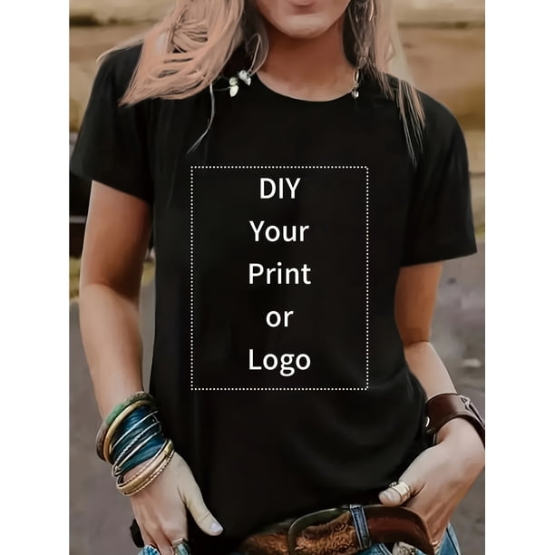 Customized Picture Print T-shirt, Casual Short Sleeve Crew Neck T-shirt For Spring & Summer, Women's Clothing