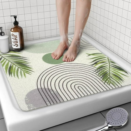 Square Shower Mat, 24 x 24 Inch Non Slip Bohemia Shower Stall Mat, Quick-Dry PVC Loofah Bath Mat for Shower Tub Bathroom