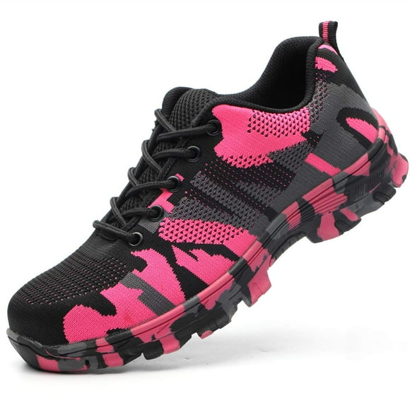 Luolocsn Women Work Shoes Camo Steel Toe Safety Shoes Puncture Proof Footwear Sneakers Pink 38/8 Women/6 Men