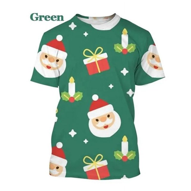 Camiseta de Navidad con estampado 3D para hombre y mujer, camisa informal de manga corta con cuello redondo, muñeco de nieve y alce, Unisex