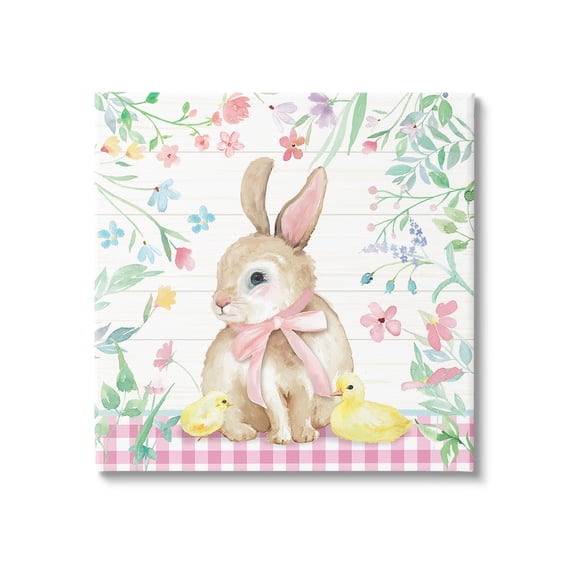 Stupell Industries Easter Bunny & Chicks Holiday Painting Gallery Wrapped Canvas Art Print Wall Art, 17 x 17