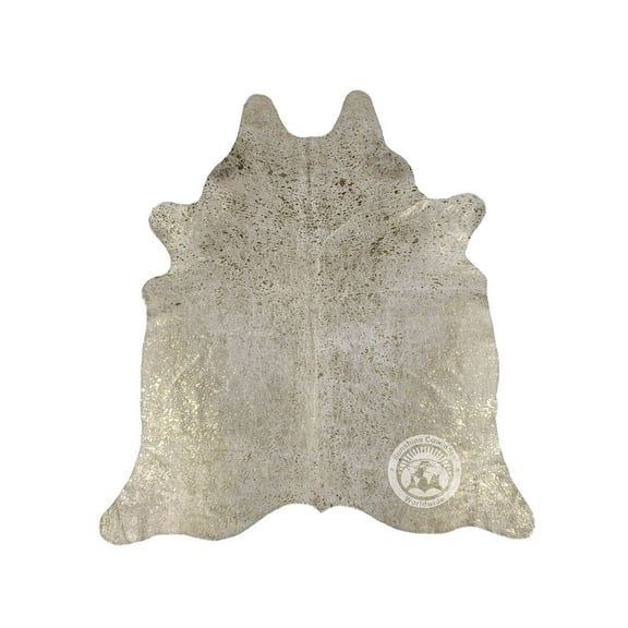 Metallic Gold on Off-White Cowhide Rug - Luxurious Accent for Modern Spaces - Size 6x7-8'