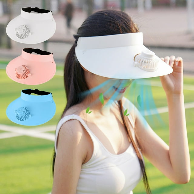 Sombrero solar con ventilador de carga USB - Gorro portátil para exteriores con ventilador silencioso para protección solar, playa, viajes, conducción - ajustable, blanco