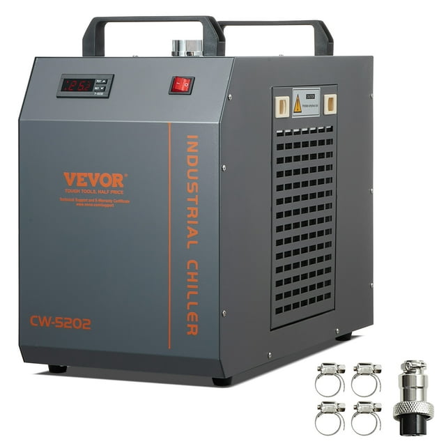 VEVOR Refroidisseur d'Eau Industriel, CW-5202, Refroidisseur d'Eau Industriel Système de Refroidissement avec Compresseur Intégré Réservoir d'Eau 7 L Capacité 18 L/min Débit Max, pour Machine de Gravure au Laser CO2 Machine de Refroidissement