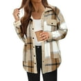 thumbnail image 2 of BRDFRL Women's Flannel Shacket 2024 Fashion Casual Plaid Shirt Jackets Button Down Long Sleeve Fleece Lapel Collar Coats Khaki XL, 2 of 5