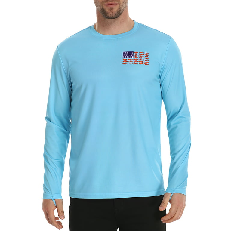 LRD Fishing Shirts for Men Long Sleeve UPF 50 Sun Protection Performance  Shirt USA Sailfish Blue - M