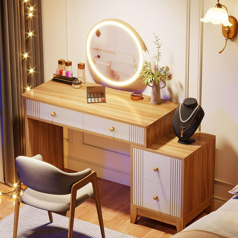 Tribesigns Vanity Desk with 4 Large Drawers, 51-Inch Modern Makeup Vanity  Table for Bedroom, Light Brown(Without Mirror & Stool) - Walmart.com
