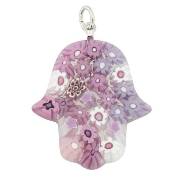 GlassOfVenice Murano Glass Millefiori Hamsa Pendant - Pink