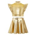 thumbnail image 3 of SiiRoh Girls Modern Jazz Latin Ballet Dance Outfits Sparkly Rhinestone Mock Neck Crop Top with Metallic Skirt Gold 14, 3 of 7