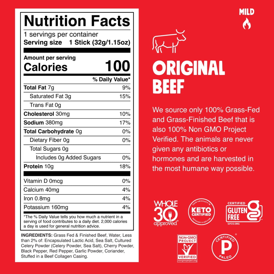 (8 pack) Chomps Grass-Fed and Finished Original Beef Jerky Meat Snack, 10g of Protein (8 Count)