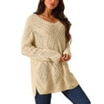 thumbnail image 4 of INSPIRE CHIC Women's V Neck Long Sleeve Hollow Cable Knit Loose Casual Pullover Sweaters, 4 of 4