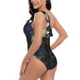 thumbnail image 4 of Zufioo Colorful Ink Cute Horse Print One-shoulder Ruffled One-piece Swimsuit, High Elastic Integrated Removable Chest Pad Swimsuit Suitable for Beach, Pool and Vacation-Medium, 4 of 6