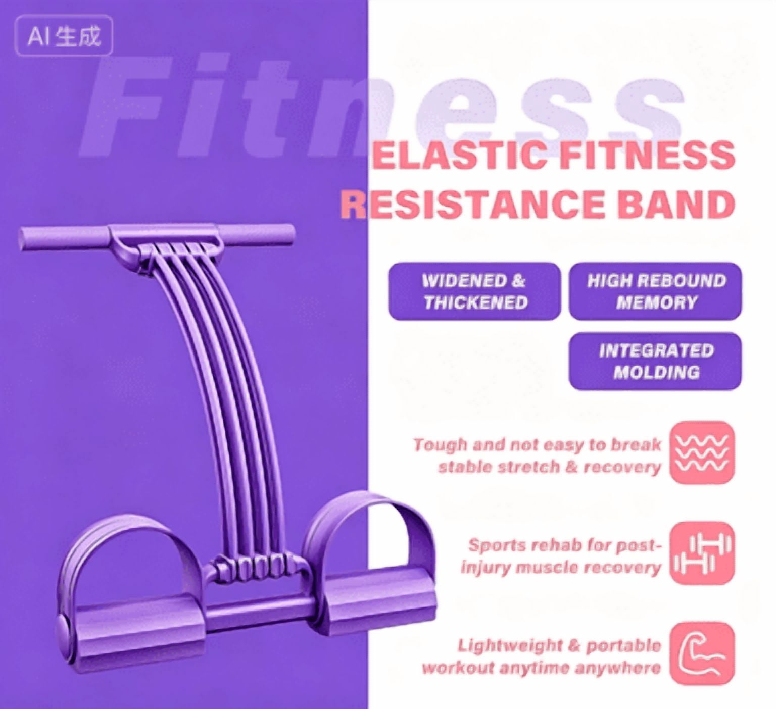 Pedal Resistance Band with Handles, 2026 New Upgraded 8-Tube Latex Fitness Tension Rope, 3-in-1 Multifunction Elastic Yoga Resistance Band for Foot Pedal Pull, Back Stretch, Chest Expand(M)
