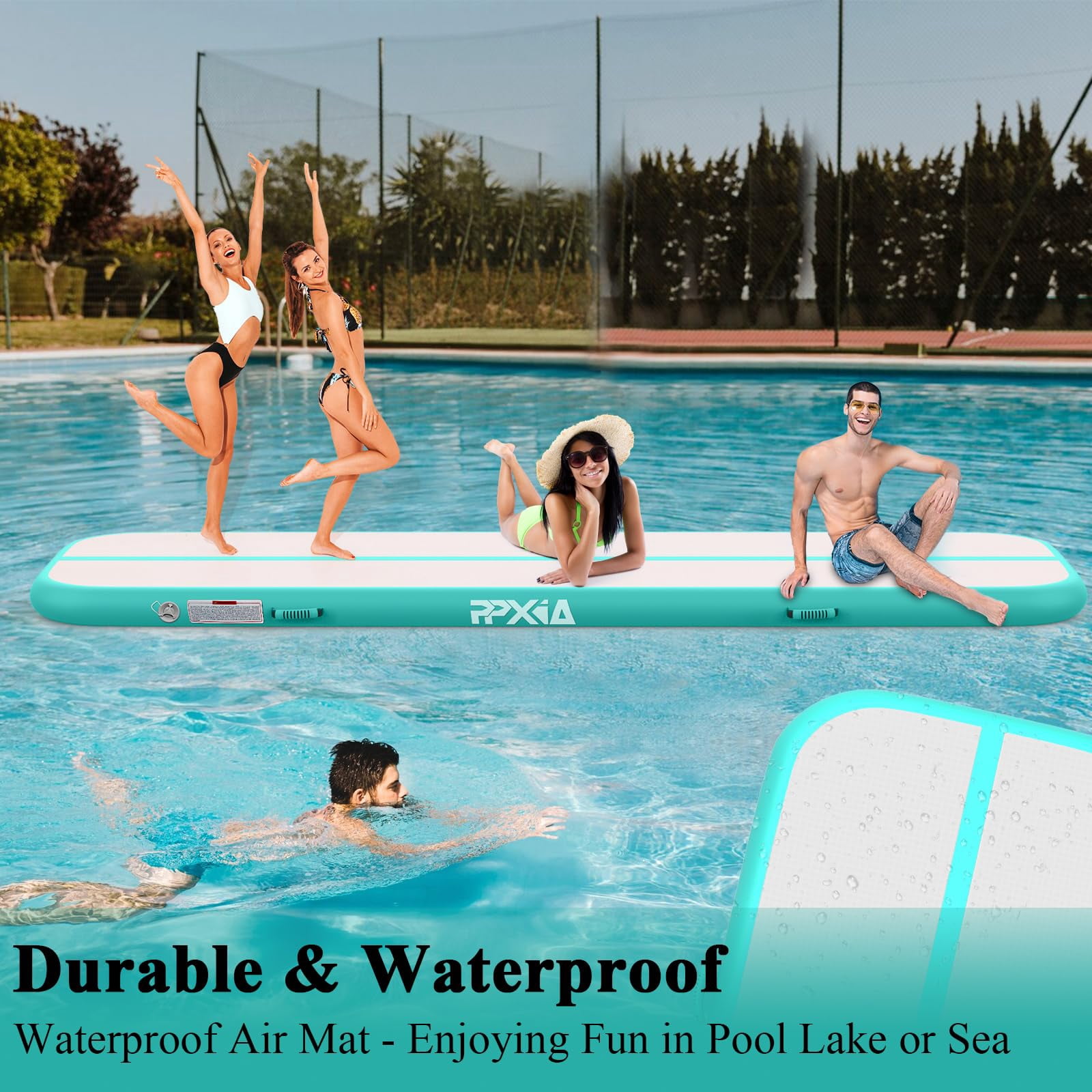 Air mat Tumble Track 10ft 13ft 16ft 20ft Gymnastics Inflatable Tumbling mat 4in 8in Thickness for kids Home Use Gym Yoga Training Cheerleading with Electric Air Pump Carry Bag