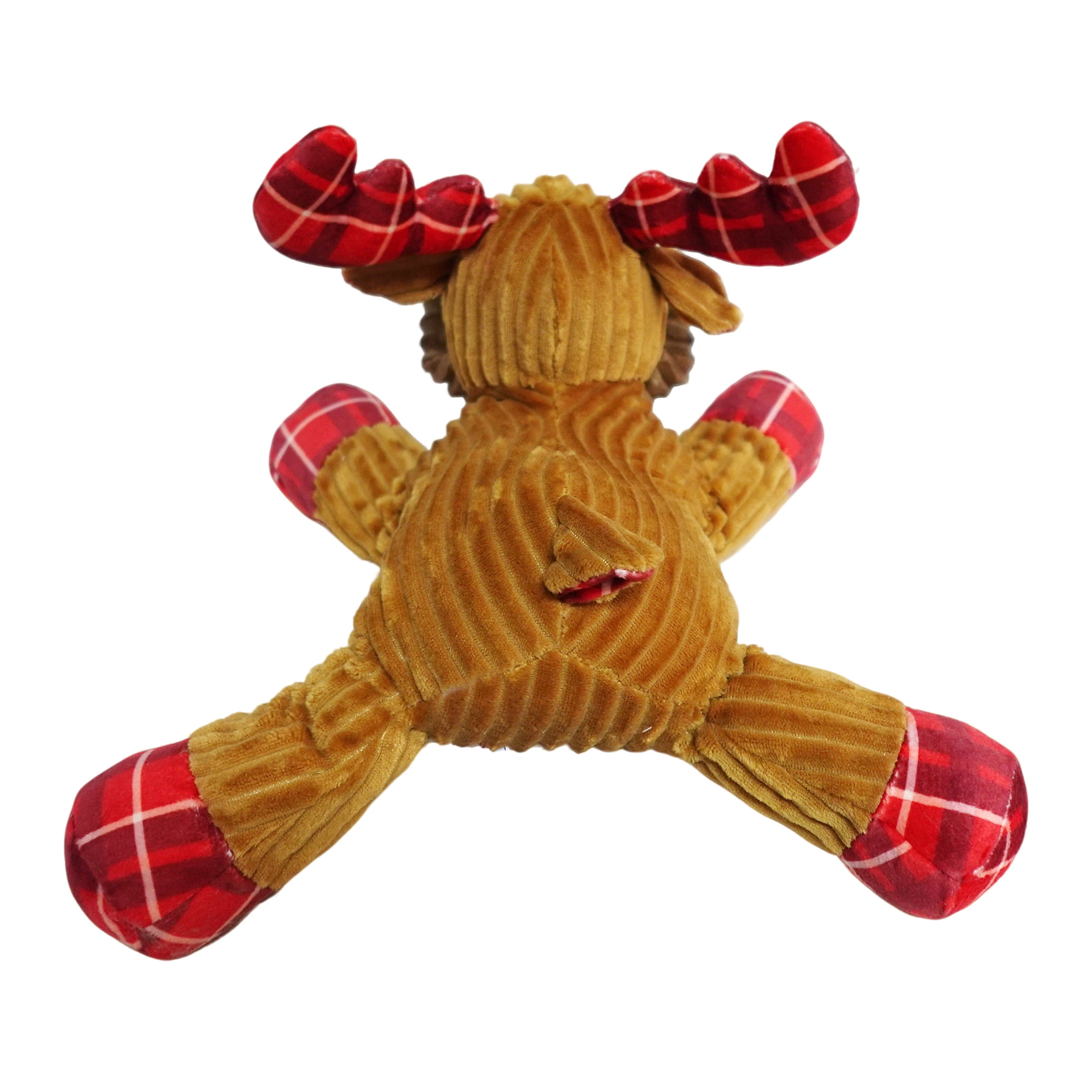 Vibrant Life Holiday Plaid Reindeer Plush Dog Toy with Squeaker, Brown and Red, Chew Level 3