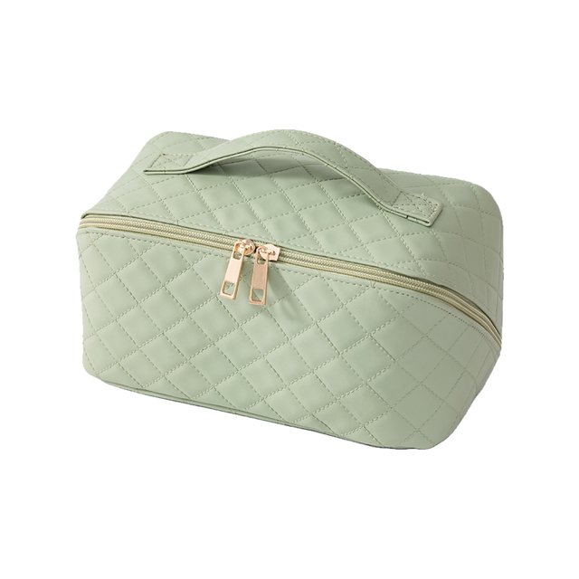 Bolsa de cosméticos de PU Caja de maquillaje a cuadros de gran capacidad para regalos de vacaciones (verde) Ehuebsd Cuidado Belleza