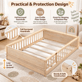 thumbnail image 4 of Miniyam Full Size Kids Floor Bed with Guardrails, Door and Book Storage, Natural, 4 of 7