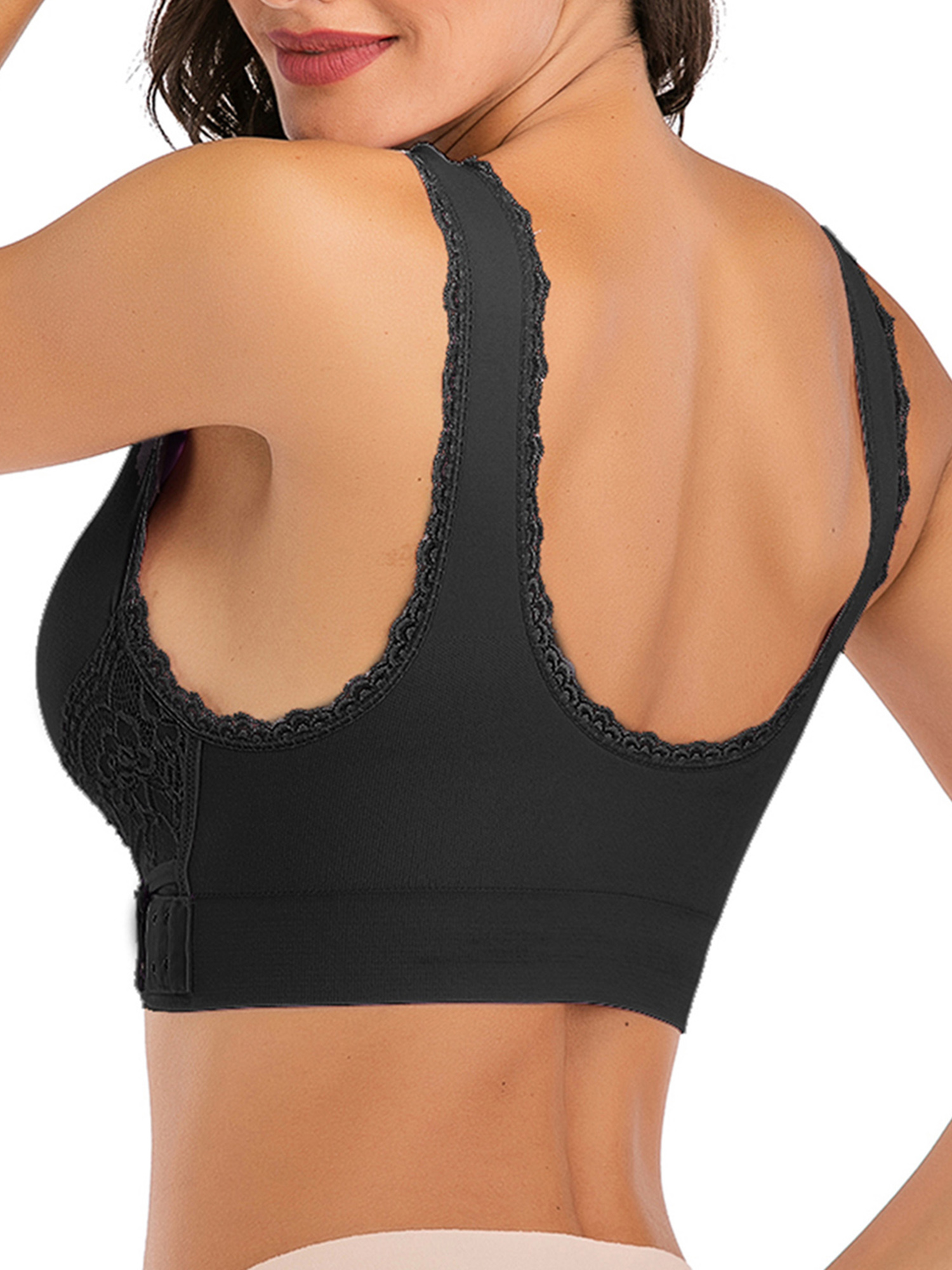 FUTATA Sports Bras For Women Padded Lace Front Buckle Lace Post Op Bras Seamless Yoga Bras Activewear Tops For Running Workout Gym,1/3 Pack - image 2 of 6