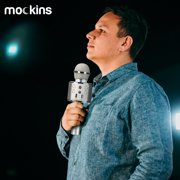 Mockins 2 Pack Silver Portable Microphones | Built in Bluetooth Speaker and Recording Mic