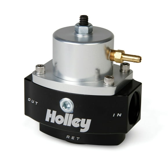 Holley Performance Fuel Pressure Regulator 12-848 Dominator; 40-70 PSI; 10AN O-Ring Inlet/10AN O-Ring Outlet/8AN O-Ring Return; Gasoline; Satin Chrome; Aluminum; With Mounting Bracket