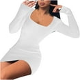 thumbnail image 4 of HAPIMO Women's Long Sleeve Spring Mini Bodycon Dress Square Neck Fall Dress Workout Holiday Fashion Elegant Casual Solid Color Slim White L, 4 of 6