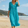 thumbnail image 2 of Bysome Women Dress Solid Color 3/4 Sleeve V-Neck Flowy Dresses Summer Casual Women Dresses Size M Sky Blue, 2 of 8