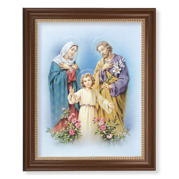 Holy Family Picture Framed Wall Art Decor Extra Large, Classic Dark Walnut Finished Frame with Gold Beaded Lip