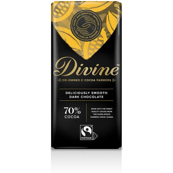 (Pack of 12), Divine Chocolate 70% Dark Chocolate Bar, 3 oz
