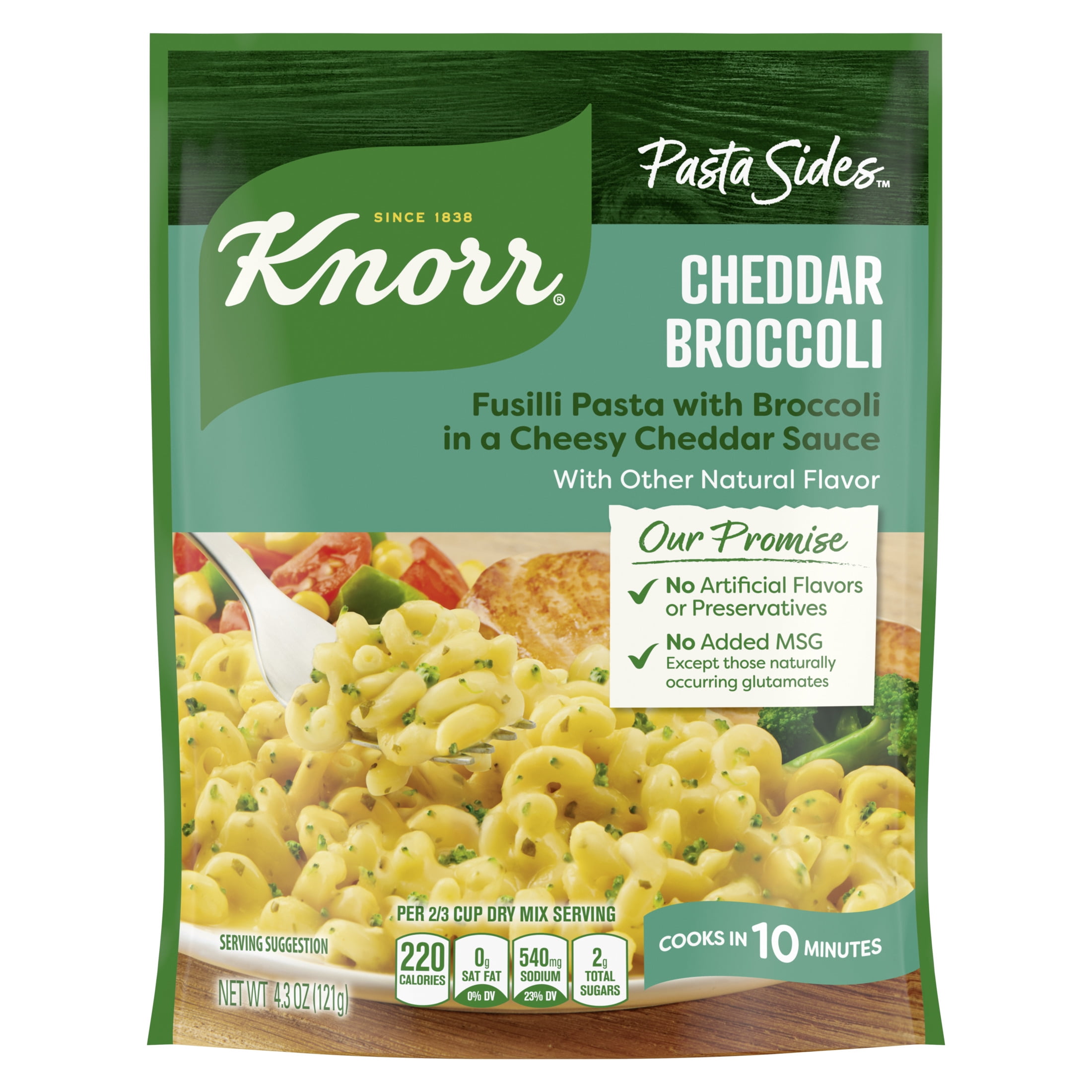 Knorr Pasta Sides Cheddar Broccoli Fusilli, Cooks in 10 Minutes, No Artificial Flavors, No Preservatives, No Added MSG 4.3 oz