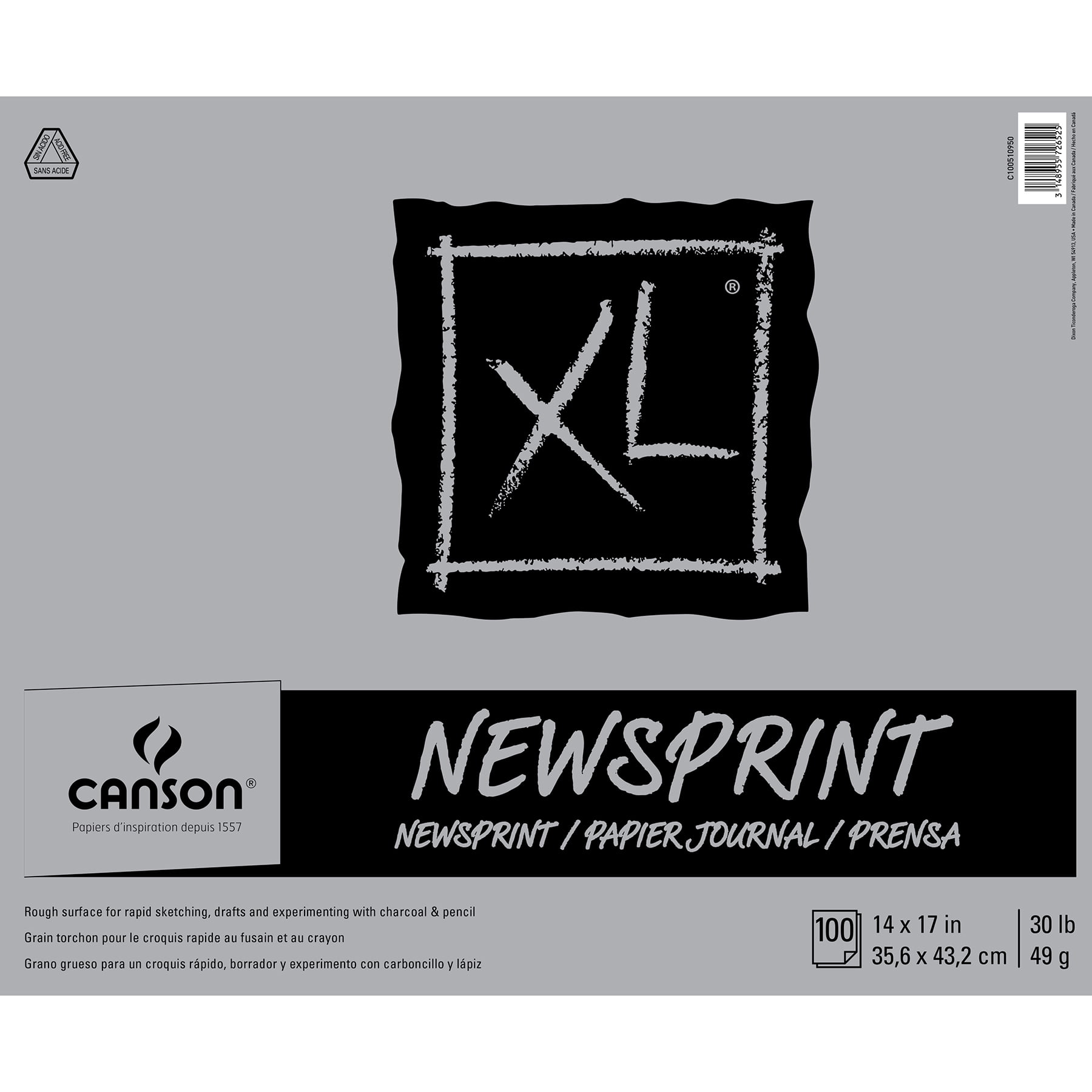 Canson XL Series Newsprint Pad, Tape Binding, 100 Sheet, 14x17 inch, Pack of 2