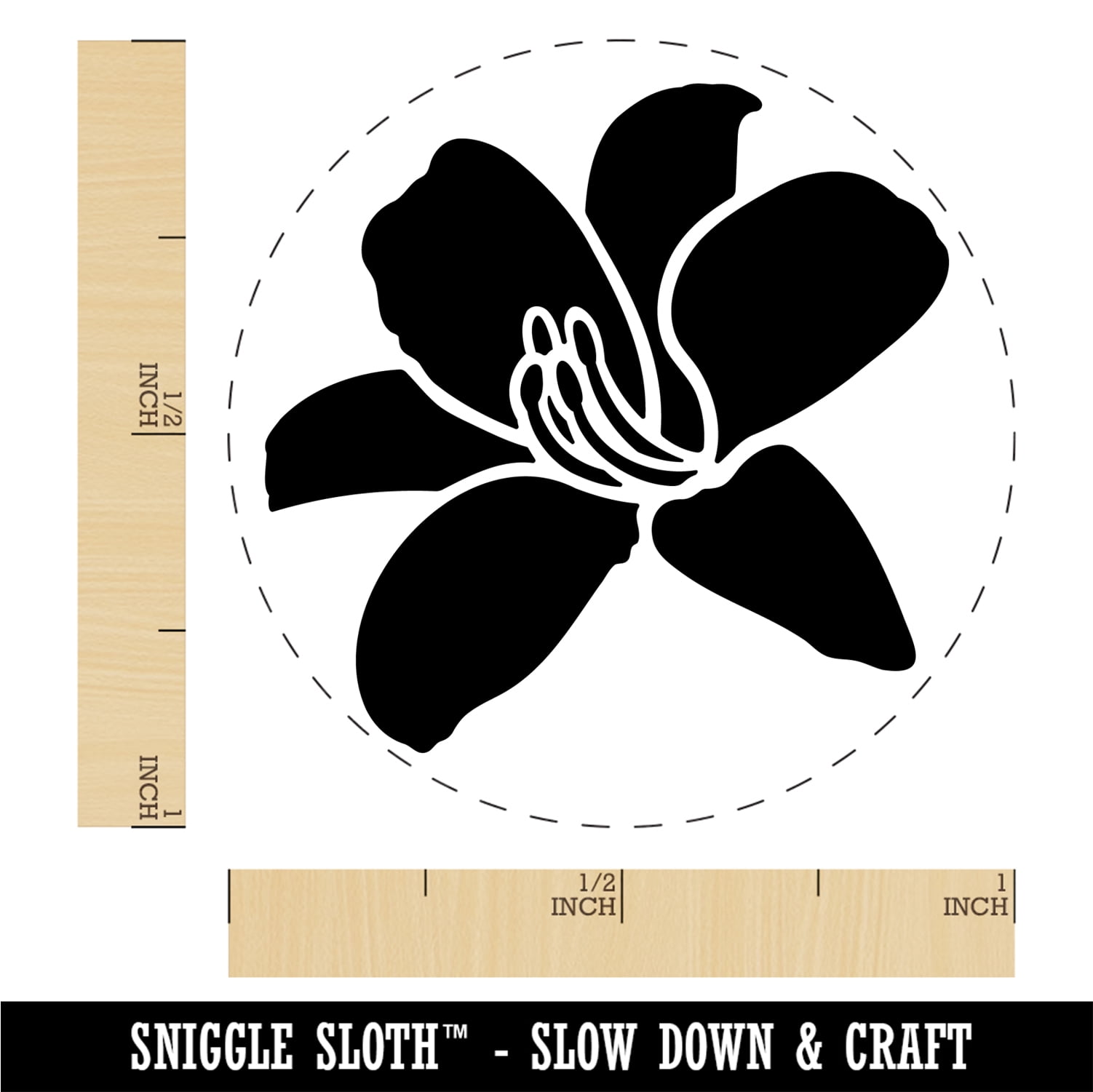 Daylily Lily Flower Self-Inking Rubber Stamp Ink Stamper - Green Ink - Medium 1 Inch