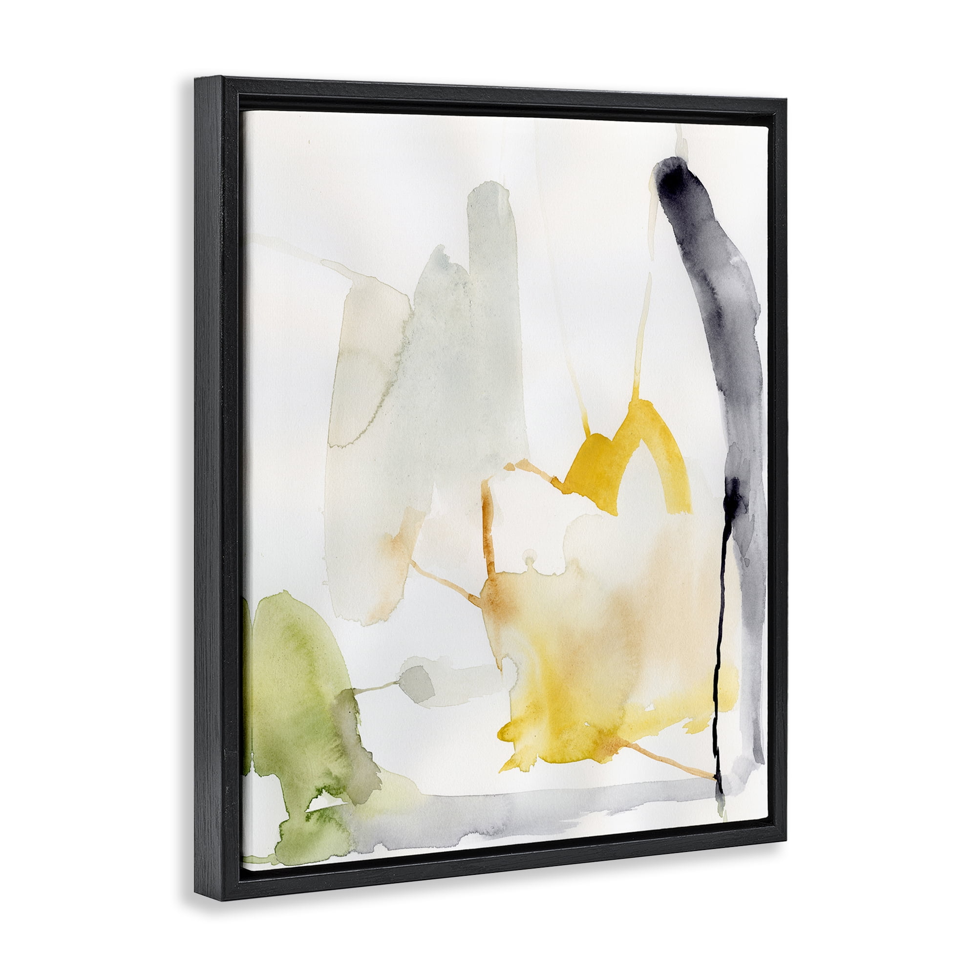 Stupell Industries Subtle Watercolor Splashes Abstract Painting Black Floater Framed Canvas Art Print Wall Art, 17 x 21