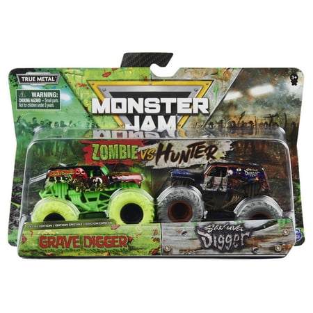 Monster Jam, Official Zombie Grave Digger Vs. Hunter Son-Uva Digger Die-Cast Monster Trucks, 1:64 Scale
