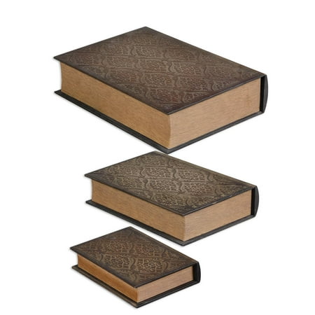 Decorative Lidded Storage Boxes Unique Set Of 3 Aged Mahogany & Gold Damask Book Decorative Lidded Design Decoration Decorative Lidded Storage Boxes Amusing Set Of 3 Aged Mahogany & Gold Damask Book Decorative Lidded 2018