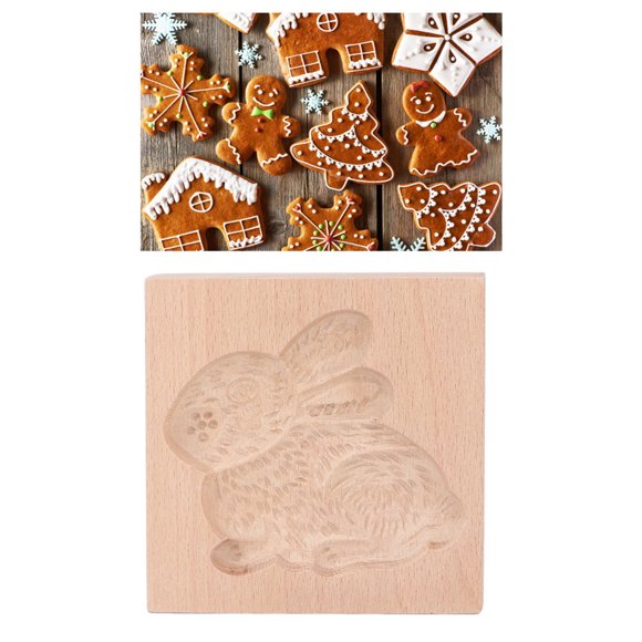 Wooden Cookie Mould Beechwood Biscuit Press Stamp for Kitchen Baking