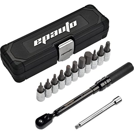 

EPAuto Bike Tool 1/4 Inch Drive Click Torque Wrench Set (2 to 20 Nm) Hex/Torx Bit Socket Extension Bar Bicycle Maintenance Kit Black
