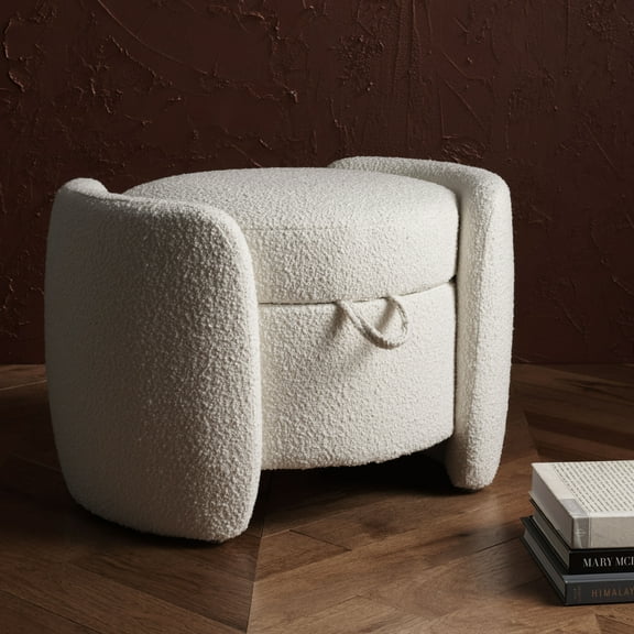 SAFAVIEH Couture Danianna Modern Boucle Ottoman with Storage, Ivory