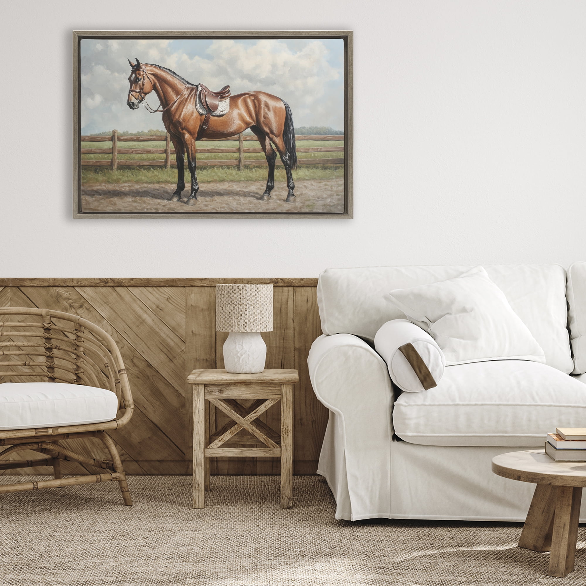 Stupell Industries Sunshine Pony on Farm Path Brown Framed Floater Canvas Wall Art, design by Petal Prints Design