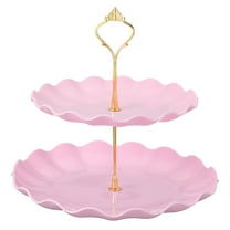 Uxcell 2-Tier Cupcake Stand Holder, Round Tiered Serving Tray 20/25cm Cup Cake Stand for Dessert Fruit Table Birthday Party Decoration Display, Pink (Ripple)