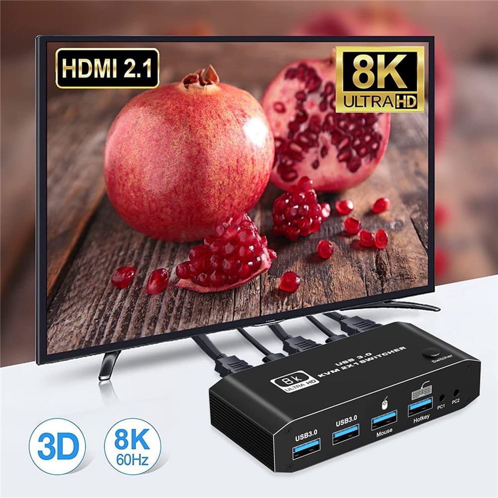 HDMI KVM Switch,AUBEAMTO 8K USB Switch 2x1 HDMI2.1 Ports + 4X USB3.0 KVM Ports, Share 2 Computers one Monitor Switch,Supports 8K 60Hz,4K 120Hz,YUV 4:4:4, HDCP 2.3, HDR 10, Hotkey