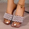 thumbnail image 4 of WLOELOEW Square Toe Flat Slide Slippers For Women With Pearl Strap Soft Lazy Indoor Outdoor Slides Synthetic Upper Available In Us Size 7 (Foot Length: 9.65 Inches), 4 of 9
